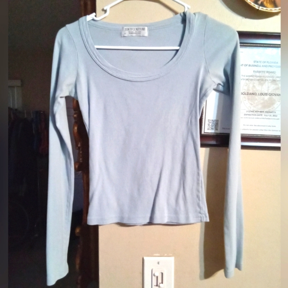 Rare Vintage Juicy Couture long sleeve light blue top size small excellent cond
